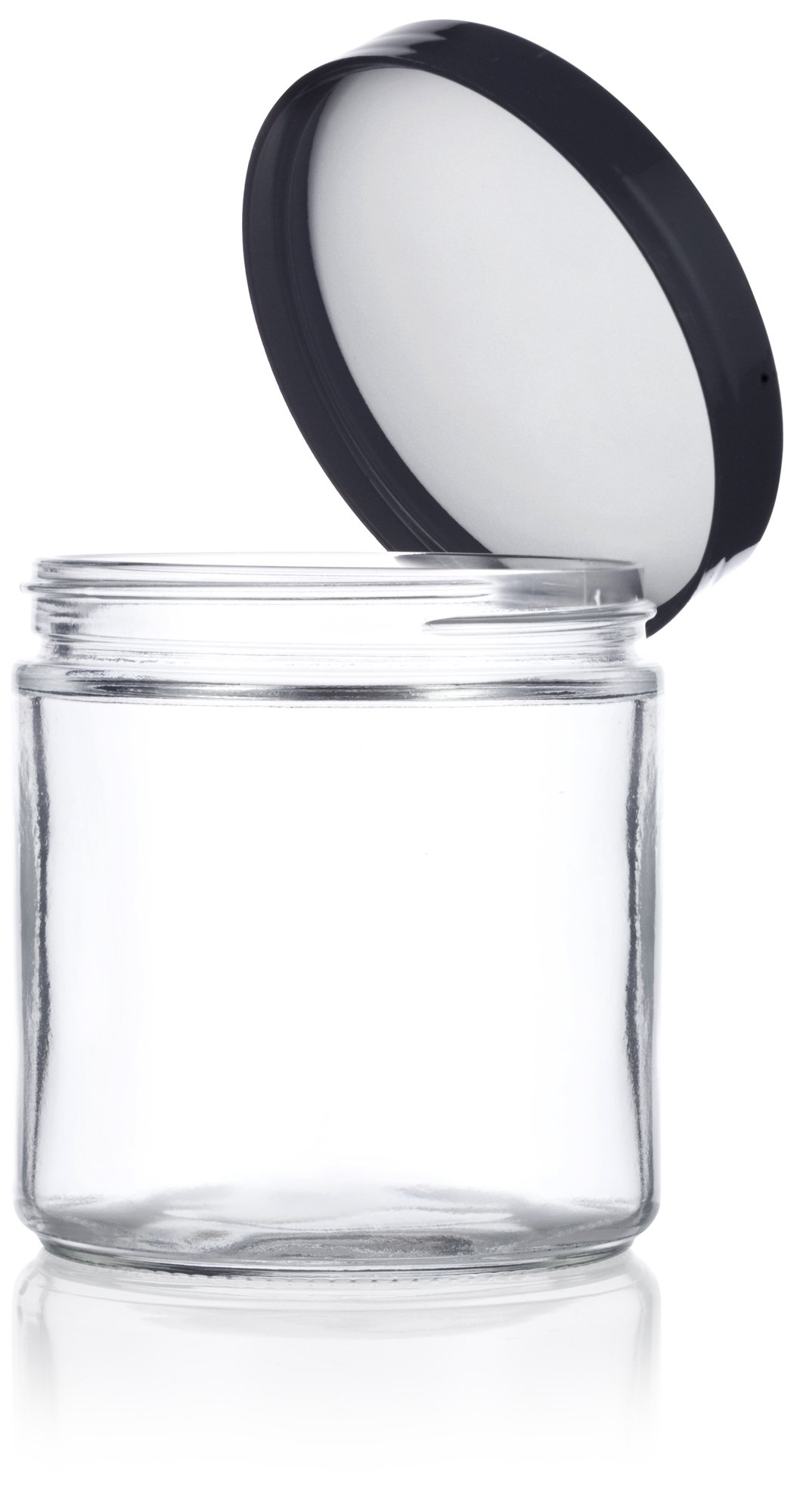 16 oz / 480 ml Large Clear Thick Glass Straight Sided Jar with Black Foam Lined Lid (2 pack)