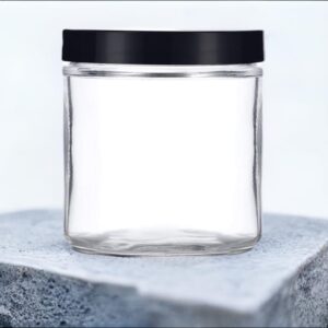 16 oz / 480 ml Large Clear Thick Glass Straight Sided Jar with Black Foam Lined Lid (2 pack)