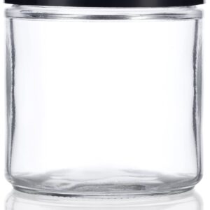 16 oz / 480 ml Large Clear Thick Glass Straight Sided Jar with Black Foam Lined Lid (2 pack)