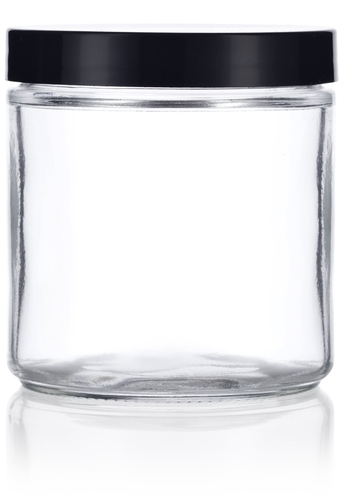 16 oz / 480 ml Large Clear Thick Glass Straight Sided Jar with Black Foam Lined Lid (2 pack)