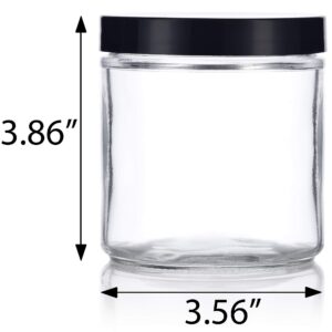 16 oz / 480 ml Large Clear Thick Glass Straight Sided Jar with Black Foam Lined Lid (2 pack)