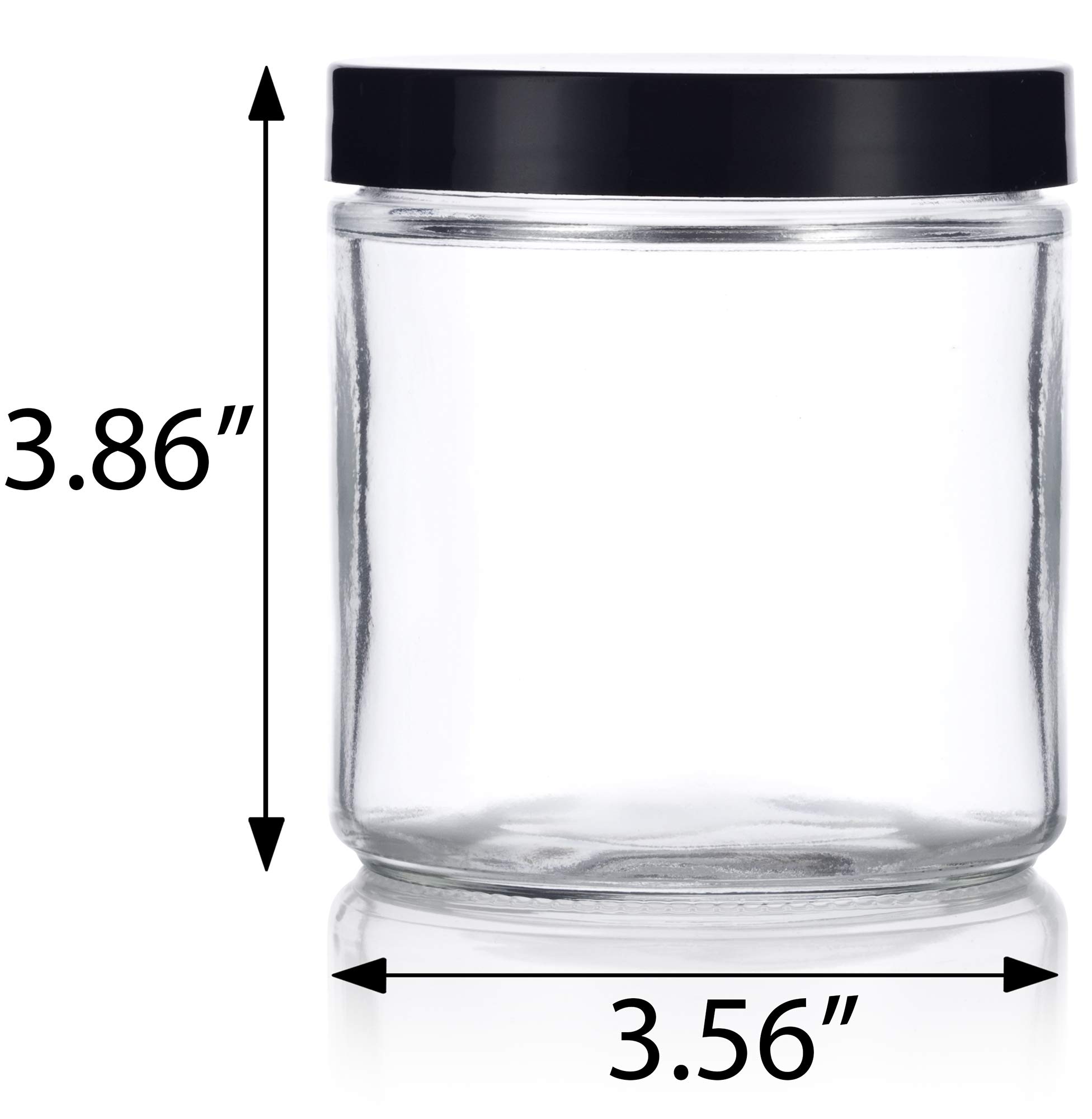 16 oz / 480 ml Large Clear Thick Glass Straight Sided Jar with Black Foam Lined Lid (2 pack)