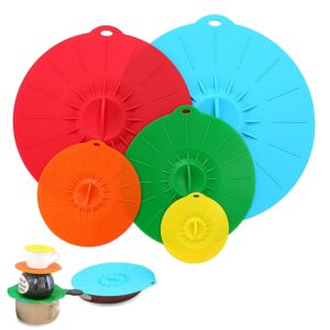 adpartner silicone microwave cover, 5 pack heat resistant silicone lids reusable silicone covers for food storage, bpa-free silicone cooking covers food suction lids fits bowls cups plates pots pans