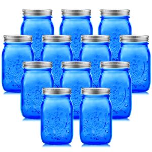 12 pieces 32 oz colored mason jars glass mason jars with lids glass wide mouth canning jar mason jars not allowed dishwasher (dark blue)