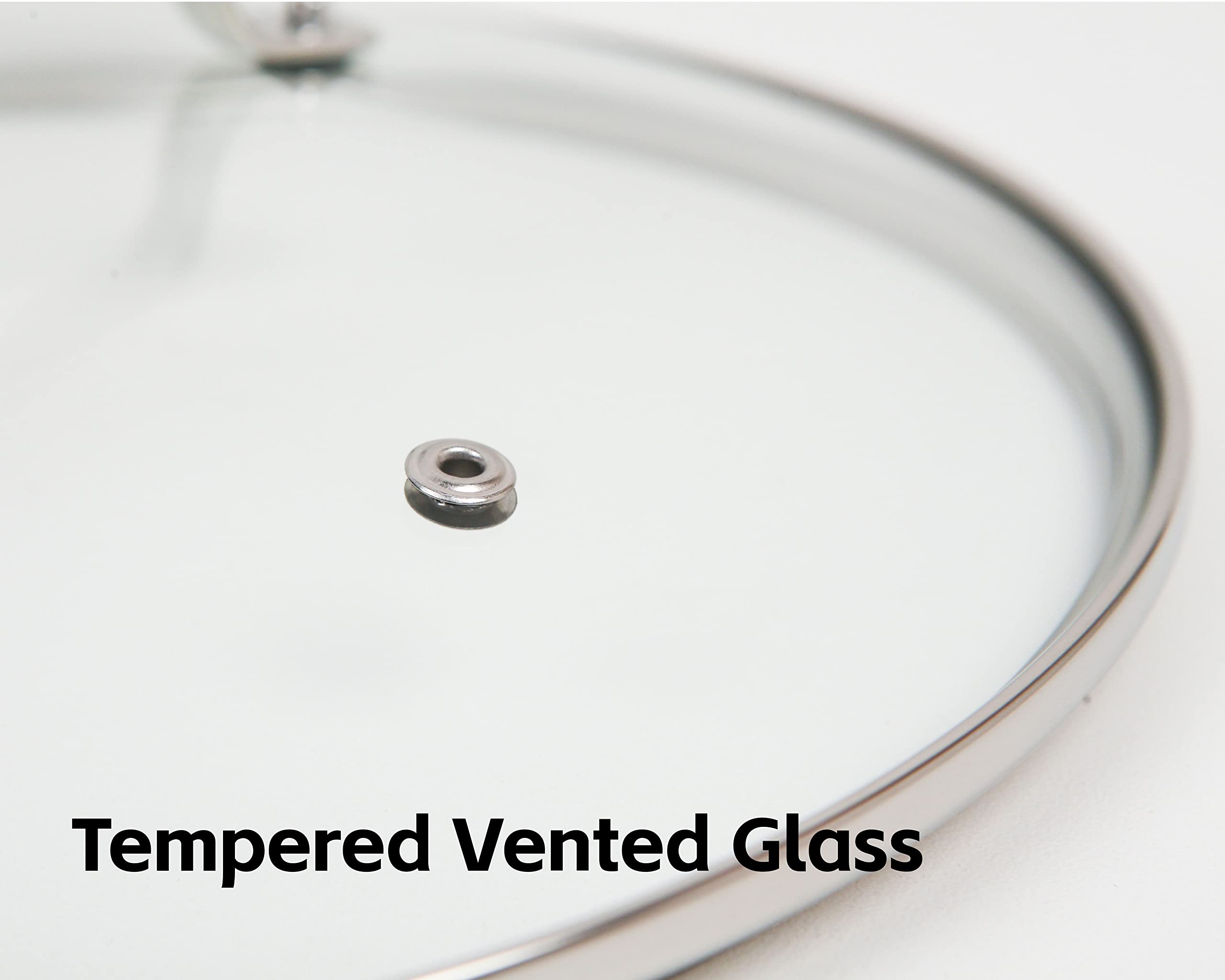 Nuwave 11.5” Tempered Vented Glass Lid, Shatter-Resistant, Oven Safe, Dishwasher Safe, Stainless-Steel Rim and Handle