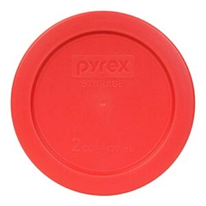 Pyrex (2) 7202-PC 1 Cup, (2) 7200-PC 2 Cup, (2) 7201-PC 4 Cup, (2) 7402-PC 6/7 Cup Red Round Plastic Food Storage Lids, Made in USA