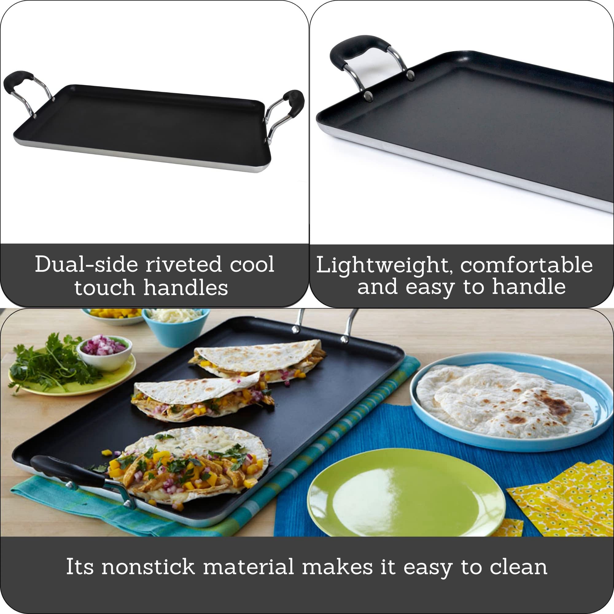 IMUSA USA, Black IMU-1812 Soft Touch Double Burner/Griddle, 20" X 12"