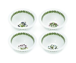 portmeirion botanic garden round mini bowls | set of 4 small bowls with assorted motifs | 4.25 inch | made from porcelain | microwave and dishwasher safe