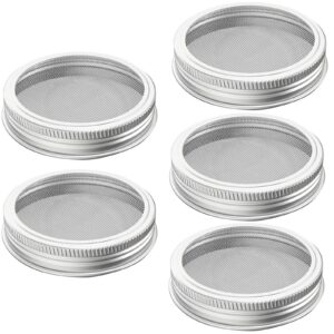 5 Pack 316 Stainless Steel One-Piece Mesh Strainer Lids for 3.38 Inch Wide Mouth Mason Jar,Sprouting Lids, NO RUST,Bean Sprout Sieve Lids,NO JAR QurHapzy