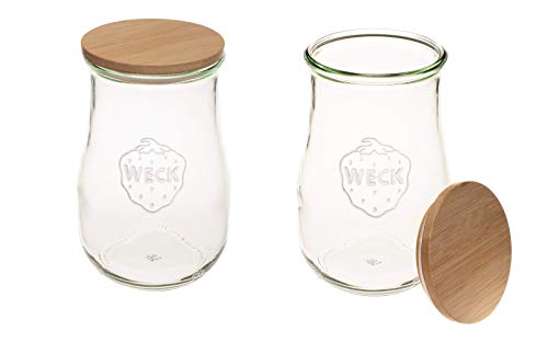 YeegfeyA Weck Jars - Weck Tulip Jars 1.5 Liter - Sour Dough Starter 2 Jars w/Wooden Lids