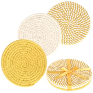 kakamay pot holders for kitchen trivet set 100% cotton thread weave(set of 3),hot pads for kitchen trivets for hot dishes hot pots and pans by diameter 7 inch yellow