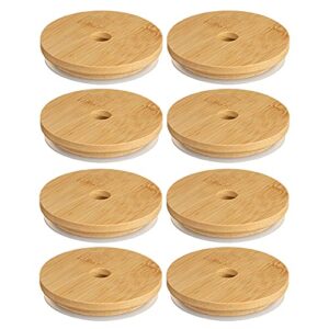 guangdejin 8 pcs bamboo lids with straw hole reusable mason jar tops with removable silicone rings, seal lids for regular mouth mason jars and bottles, 2.7”