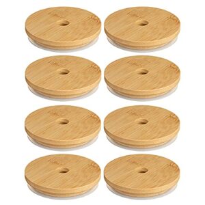 Guangdejin 8 PCS Bamboo Lids with Straw Hole Reusable Mason Jar Tops with Removable Silicone Rings, Seal Lids for Regular Mouth Mason Jars and Bottles, 2.7”