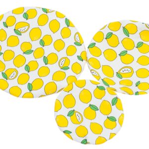 Handmade Reusable Cotton Fabric Bowl Covers - Two Layers of Fabric (Set of 3, Lemon)