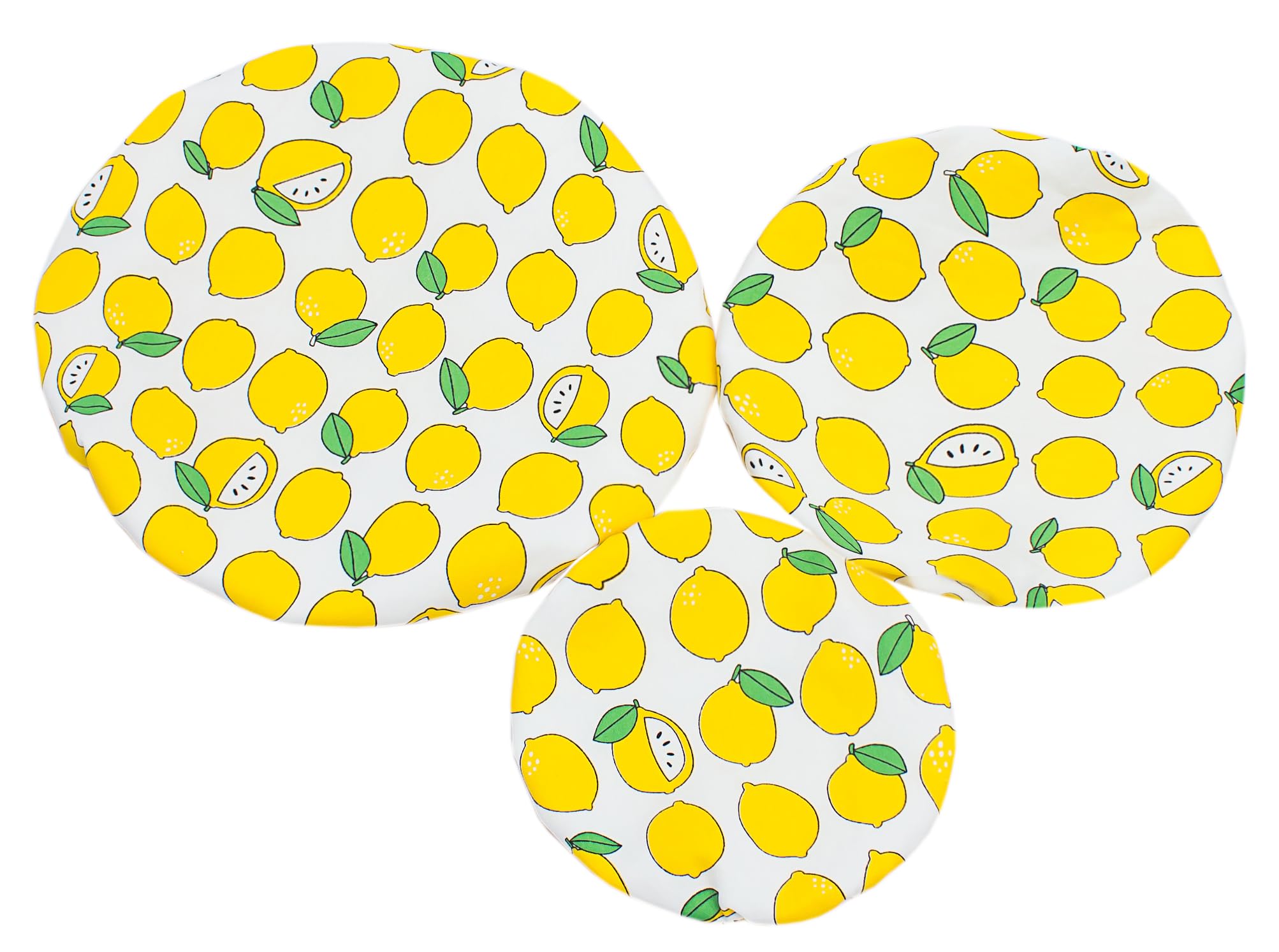 Handmade Reusable Cotton Fabric Bowl Covers - Two Layers of Fabric (Set of 3, Lemon)