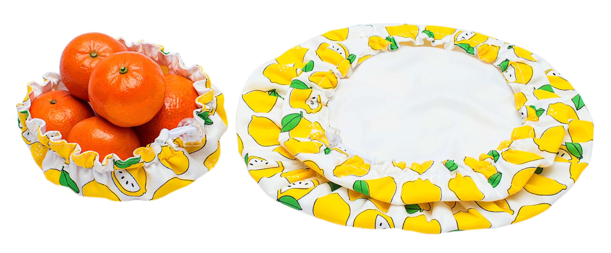 Handmade Reusable Cotton Fabric Bowl Covers - Two Layers of Fabric (Set of 3, Lemon)