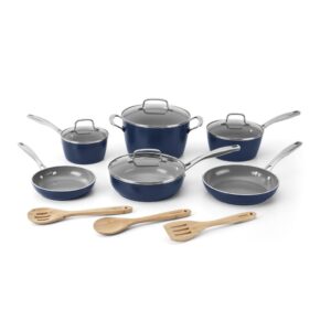 13 piece nonstick cookware set by cuisinart, greenchef ceramica xt, blue, 53g-13nv