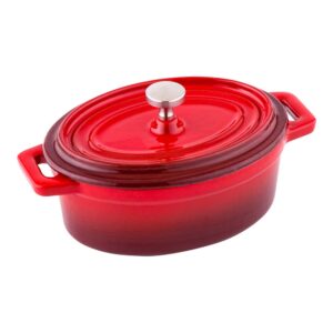 Restaurantware 9 Ounce Mini Casserole Dish 1 Mini Dutch Oven With Lid - Enameled Oval Red Cast Iron Mini Cocotte Heavy-Duty For Baking Braising or Roasting