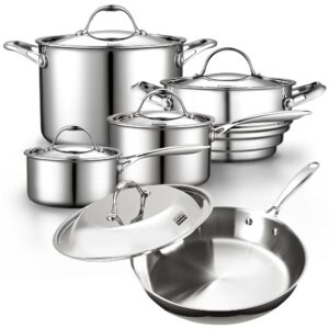 cooks standard stainless steel kitchen cookware sets 10-piece, multi-ply full clad pots and pans cooking set with fry pan, dishwasher safe, oven safe 500°f