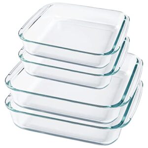 glass casserole dish set of 4, 8x8 square baking dishes for oven cooking, dishwasher freezer safe borosilicate glass bakeware set (1.9qt, 1.2qt)