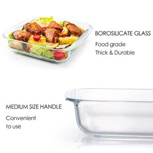 Glass Casserole Dish Set of 4, 8x8 Square Baking Dishes for Oven Cooking, Dishwasher Freezer Safe Borosilicate Glass Bakeware Set (1.9QT, 1.2QT)