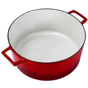 LAVA 10 Quarts Cast Iron Dutch Oven: Multipurpose Stylish Round Shape Dutch Oven Pot with Glossy Sand-Colored Three Layers of Enamel Coated Interior with Trendy Lid (Red)