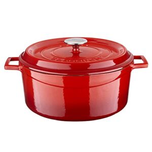 lava 10 quarts cast iron dutch oven: multipurpose stylish round shape dutch oven pot with glossy sand-colored three layers of enamel coated interior with trendy lid (red)