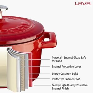 LAVA 10 Quarts Cast Iron Dutch Oven: Multipurpose Stylish Round Shape Dutch Oven Pot with Glossy Sand-Colored Three Layers of Enamel Coated Interior with Trendy Lid (Red)