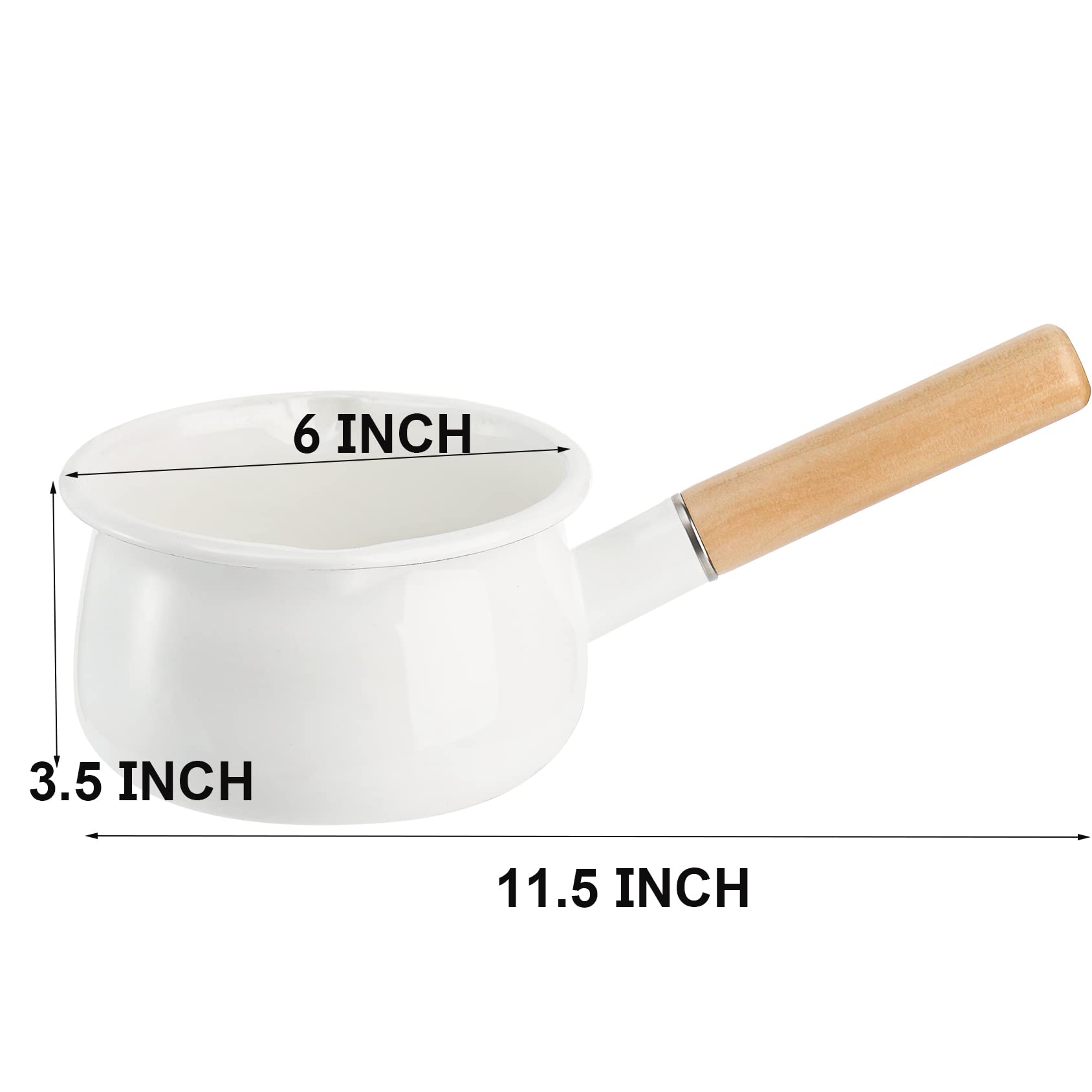 Jucoan 1 Quart Enamel Milk Pan with Dual Pour Spout, Small Enamel on Steel Saucepan Milk Pot Butter Warmer with Wooden Handle, Stove Top Soup Pot for Home Kitchen Cooking Heating Boiling