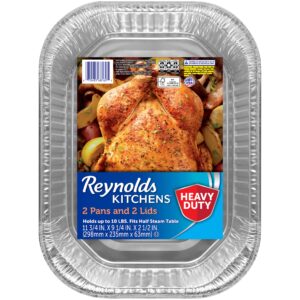 reynolds kitchens heavy duty aluminum pans for roasting with lids, 12x9 inch, 2 count (pack of 3)