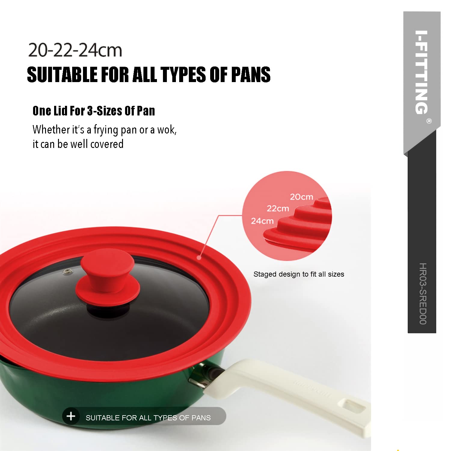 Universal Lid for Pot,Pan,Skillet Fits 8.5", 9.5,10 Cookware Silicon lid Dishwasher Safe, Replacement Lid Vented Tempered Glass with Heat Resistant Silicone Rim By HR Huare Technology, Red,1 Pack