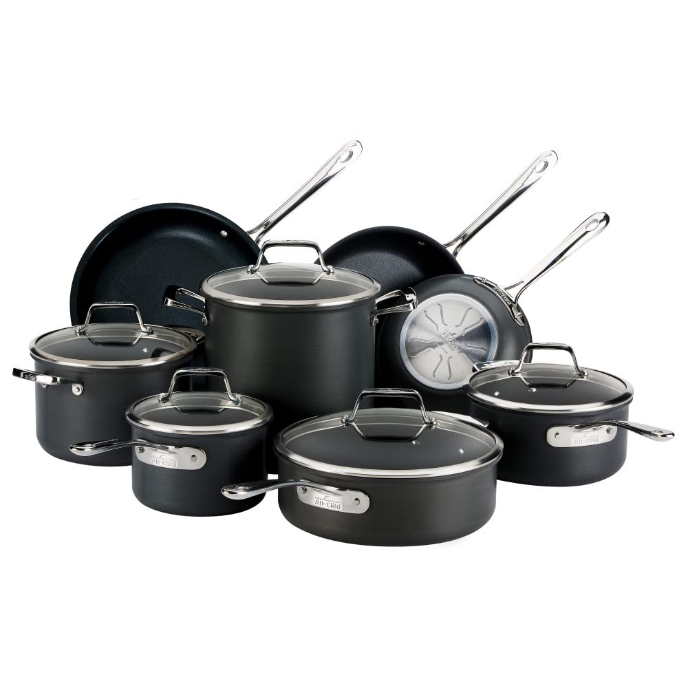 All-Clad B1 Hard Anodized Nonstick Cookware Set 13 Piece Induction Oven Broiler Safe 500F Pots and Pans Black