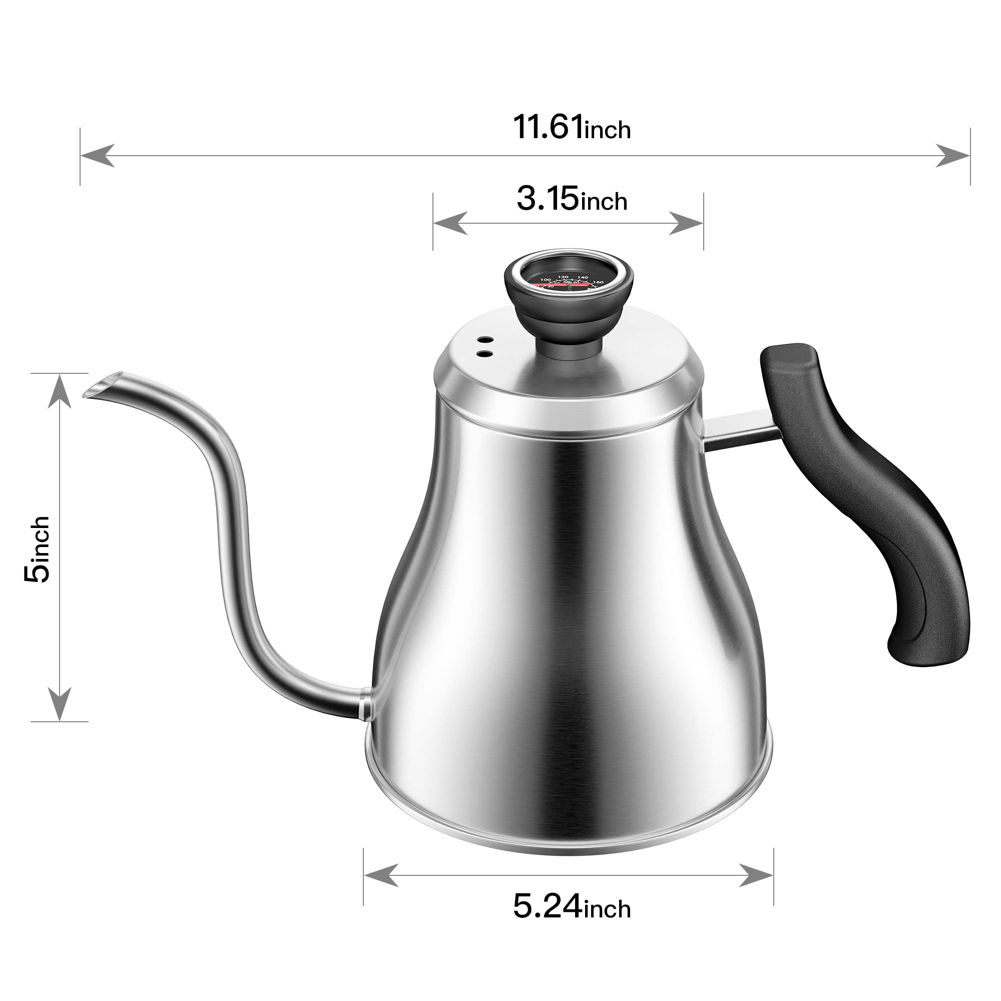 Meelio Pour Over Coffee Kettle 1.2 Liter 40 oz Tea Kettle with Thermometer for Stove Top Gooseneck Kettle, Stainless Steel Tea Pot Stovetop Teapot for Drip Coffee, Tea