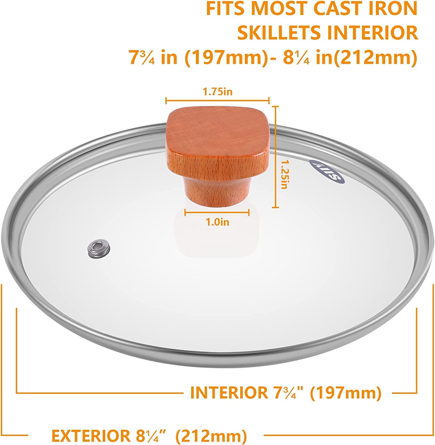 Universal Tempered Glass Lid ,saucepan Frying Pan Skillet Slow Cooker Pressure Cooker Cover,Replacement for Pan pot lids , Square Wood Lid Knob, Transparent glass for clear viewing,8.0"/20cm