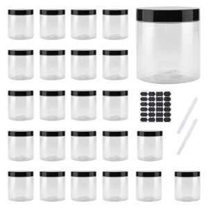 lexinin 24 pcs 16oz round clear plastic jars with lid, 500ml empty jars with sticker, plastic round spice jars for kitchen home