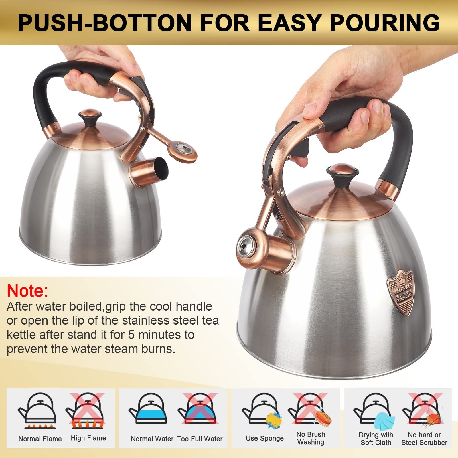 Tea Kettle -2.9 Quart Tea Kettles Stovetop Whistling Teapot Stainless Steel Tea Pots for Stove Top Whistle Tea Pot