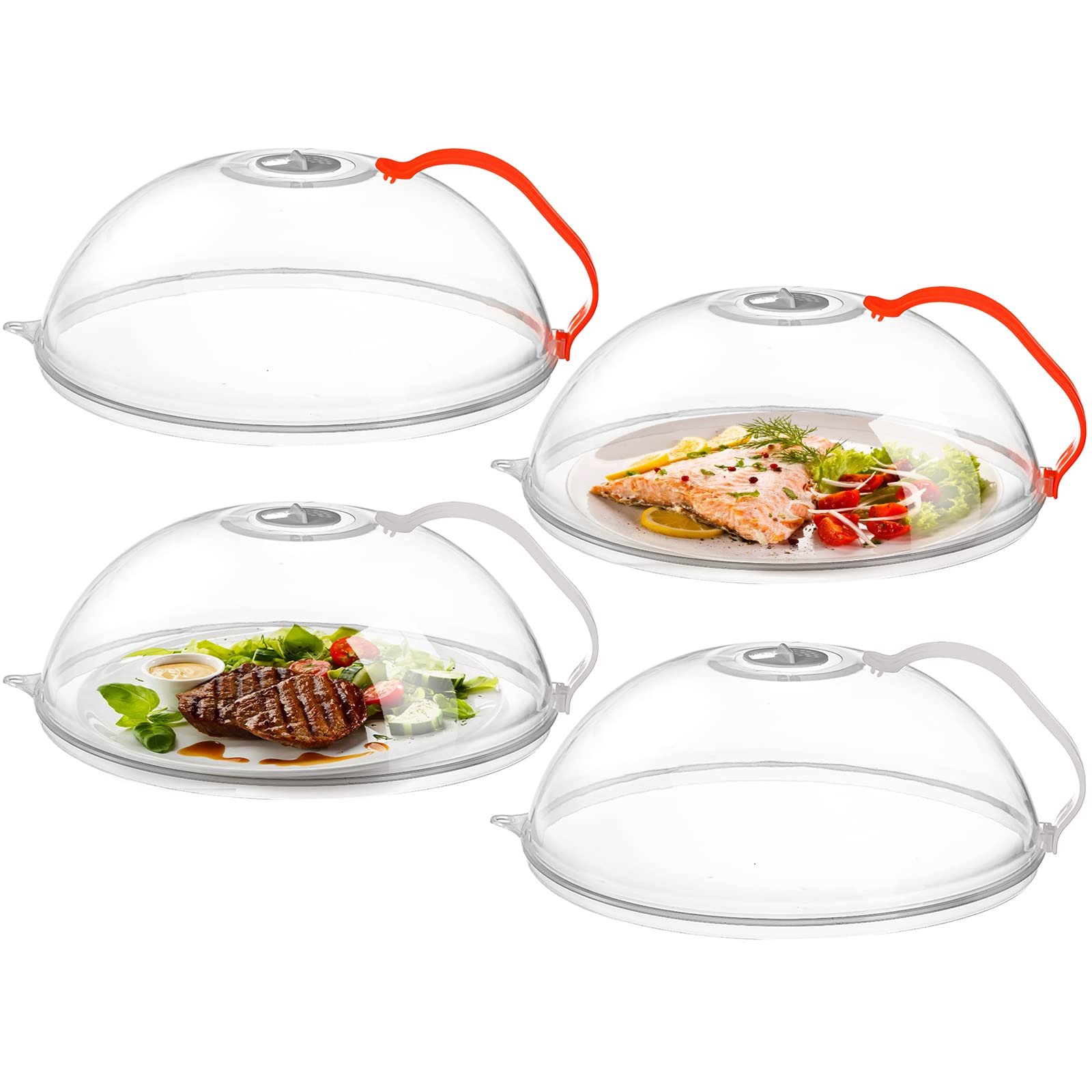 ZEAYEA 4 Pack Microwave Cover for Food, Clear Microwave Splatter Cover with Handle, 10 Inch Dish Plate Cover with Adjustable Steam Vents Keep Microwave Oven Clean, BPA Free Anti-Splatter Guard Lid