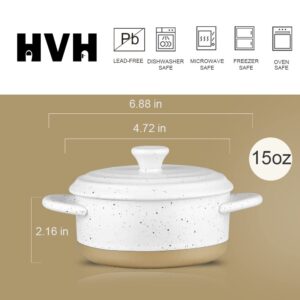 HVH 12 oz Ramekins with Lids, Mini Casserole Dish with Lid Oven Safe, Small Casserole Dish Set, Oven Safe Bowls, Mini Baking Dishes for Oven with Lids, Farmhouse Style (White)