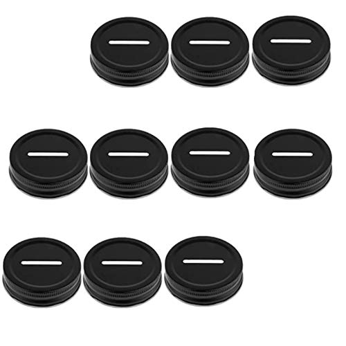 VEIREN 10 Pieces Coin Slot Lids mason-jar Coin Slot Piggy Bank Lid Stainless Steel Metal Cap Cover for Regular Mouth MASON JAR Storage Ball Canning Jars Slotted Insert Caps for Kids Adult(70mm, Black)