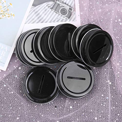 VEIREN 10 Pieces Coin Slot Lids mason-jar Coin Slot Piggy Bank Lid Stainless Steel Metal Cap Cover for Regular Mouth MASON JAR Storage Ball Canning Jars Slotted Insert Caps for Kids Adult(70mm, Black)