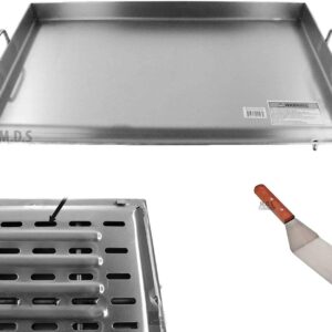 M.D.S Cuisine Cookwares Griddle Stainless Steel Flat Top With reinforced brackets under griddle-Heat Distributor Heavy Duty Comal Plancha 32" x17"