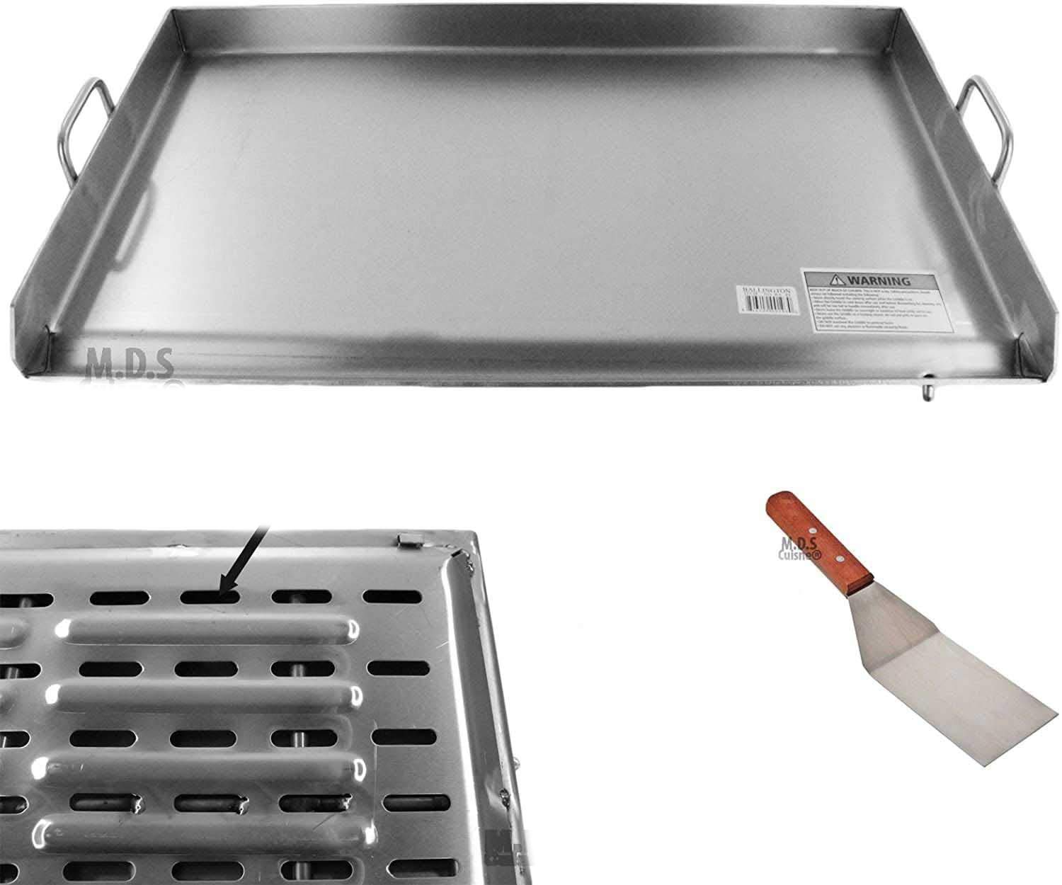 M.D.S Cuisine Cookwares Griddle Stainless Steel Flat Top With reinforced brackets under griddle-Heat Distributor Heavy Duty Comal Plancha 32" x17"