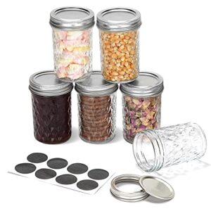 srnrus mason jars 8oz, 6 pack regular mouth canning jars overnight oats containers with split aluminum lids and bands idea for honey, jam, shower favors, wedding favors (8 ounce - 6pack)