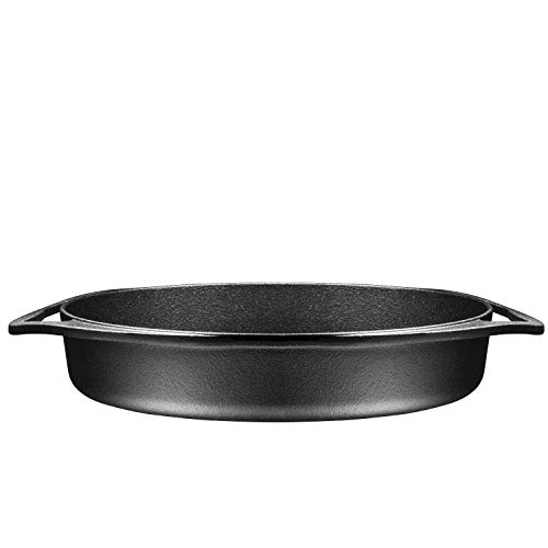 Bruntmor Double Handled non-Stick Enameled Black Cast Iron Round Tarte Tatin Dish Pan Mini Roasting Dish, Baking Pie Pan, Pastries & Quiches, Hand washing, Easy to clean