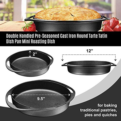 Bruntmor Double Handled non-Stick Enameled Black Cast Iron Round Tarte Tatin Dish Pan Mini Roasting Dish, Baking Pie Pan, Pastries & Quiches, Hand washing, Easy to clean