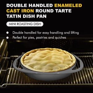 Bruntmor Double Handled non-Stick Enameled Black Cast Iron Round Tarte Tatin Dish Pan Mini Roasting Dish, Baking Pie Pan, Pastries & Quiches, Hand washing, Easy to clean