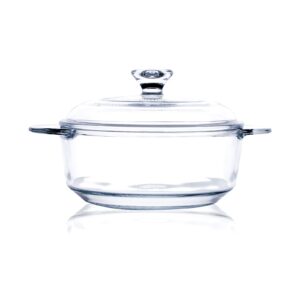 husanmp clear round glass casserole with lid, baking dish with glass cover, glass casserole for oven, freezer and dishwasher safe (1-quart round)