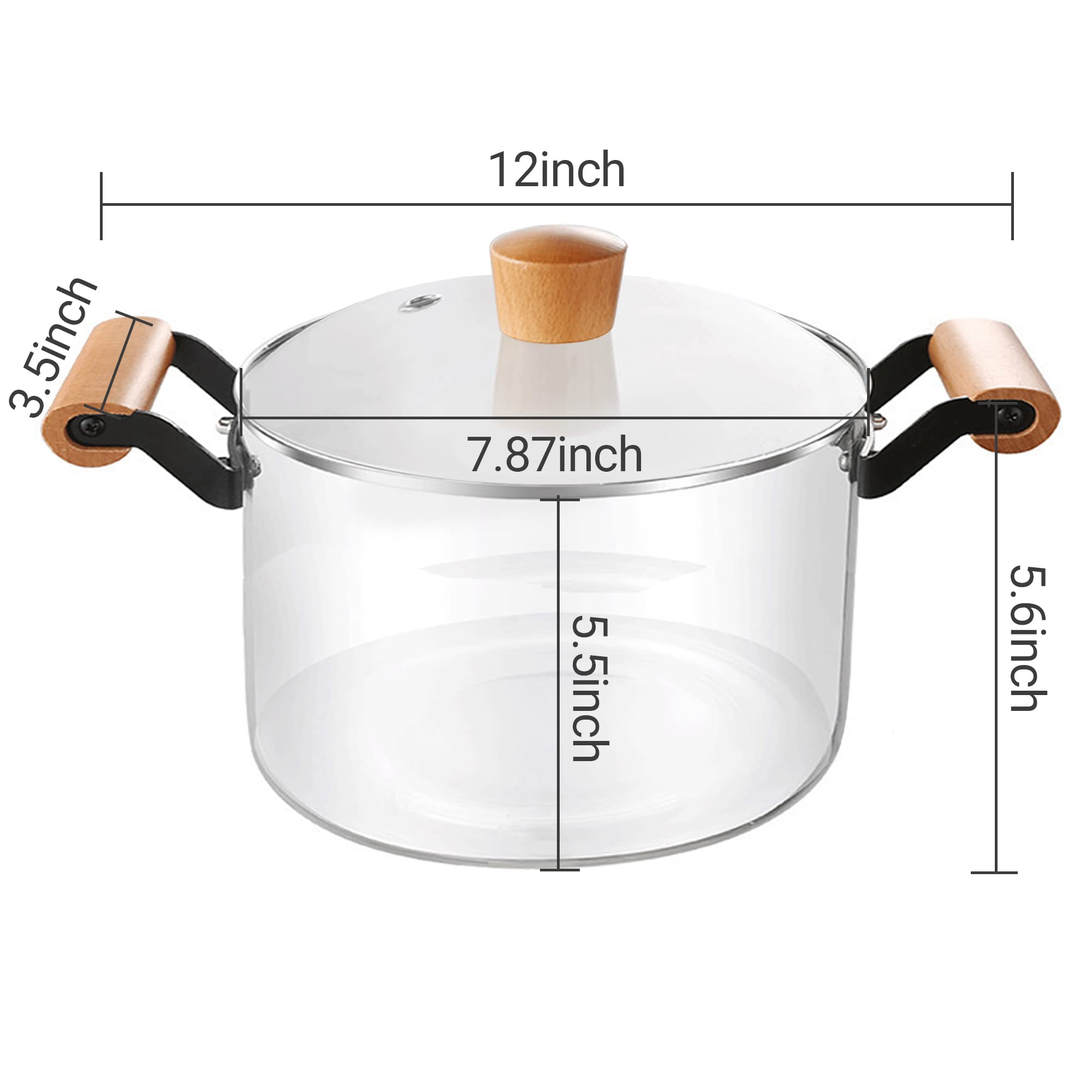 Glass Pot,3.5L(3.69 Quart) Glass Simmer Pot with Lid,Transparent Crock Pot,Heat Resistant Handles,Safe Borosilicate Glass