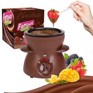 offkitsly fondue pot set, mini electric fondue pot set for melting chocolate cheese, chocolate meting pot fondue maker with dipping forks for holiday birthday party gift-brown