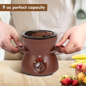 OFFKITSLY Fondue Pot Set, Mini Electric Fondue Pot Set for Melting Chocolate Cheese, Chocolate Meting Pot fondue maker with Dipping Forks For Holiday Birthday Party Gift-Brown